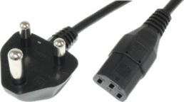 Device connection line, South Africa, plug type M, angled on C13 jack, straight, H05VV-F3G1.0mm², black, 2.5 m