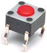 Short-stroke pushbutton, Form A (N/O), 50 mA/24 VDC, unlit , actuator (red, L 0.7 mm), 2.54 N, THT