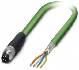Network cable, M8-plug, straight to open end, Cat 5, SF/TQ, PVC, 1 m, green