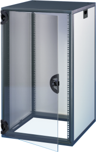 16 U cabinet with glazed door and back wall, (H x W x D) 767 x 553 x 600 mm, IP20, steel, light gray/black gray, 16230-020