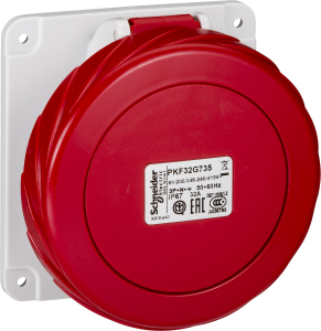 CEE surface-mounted socket, 5 pole, 32 A/380-415 V, red, 6 h, IP67, PKF32G735