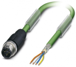 Sensor actuator cable, M12-cable plug, straight to open end, 4 pole, 15 m, PVC, green, 4 A, 1524336