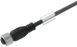 Sensor actuator cable, M12-cable socket, straight to open end, 3 pole, 0.1 m, PUR, black, 4 A, 9457820010