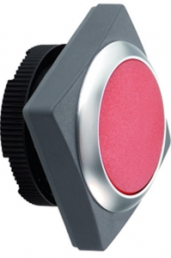 Pushbutton switch, illuminable, latching, waistband square, red, front ring silver, mounting Ø 22.3 mm, 1.30.270.081/2300