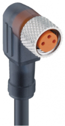 Sensor actuator cable, M8-cable socket, angled to open end, 3 pole, 5 m, PUR, black, 4 A, 44678