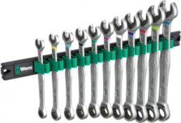 Open-end ratchet wrench kit, 11 pieces, 8-19 mm, 30°, 370 mm, 1980 g, chromium-vanadium steel, 05020014001