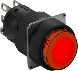 Pushbutton, illuminable, latching, 1 Form C (NO/NC), waistband round, red, front ring black, mounting Ø 16 mm, XB6EAF4B1P