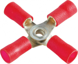 Insulated 4-fold cable lug, 0.5-1.0 mm², AWG 22 to 18, 4 mm, M4, red