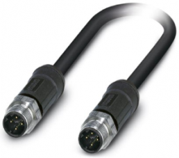 Network cable, M12-plug, straight to M12-plug, straight, Cat 5, SF/TQ, PE-X, 5 m, black