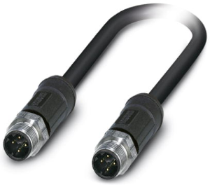 Network cable, M12-plug, straight to M12-plug, straight, Cat 5, SF/TQ, PE-X, 2 m, black