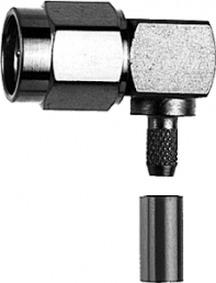 R-SMA plug 50 Ω, RG-58C/U, solder/crimp connection, angled, 100024656