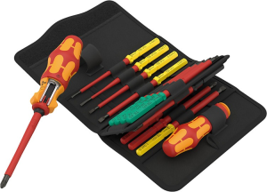 VDE ratchet screwdriver kit, PH1, PH2, PZ1, PZ2, S1, S2, T10, T15, T20, T25, 0.4 mm, 0.6 mm, 0.8 mm, 1 mm, 1.2 mm, 9 mm, Phillips/Pozidriv/slotted/hexagon/TORX, BL 157 mm, 05006618001
