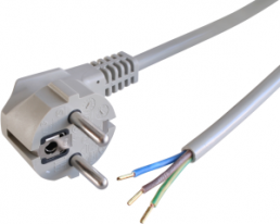 Connection line, Europe, plug type E + F, angled on open end, H05VV-F3G1.5mm², gray, 2 m