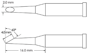 Soldering tip, Hoof shape, Ø 2 mm, (L) 16.6 mm, GT4-HF6020S