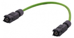 Sensor actuator cable, Han 1A CA M12, D coding to Han 1A CA M12, D coding, 4 pole, 1 m, PVC, green, 33504848807010