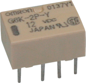 Relay, 2 Form C (NO/NC), 5 V (DC), 237 Ω, 1 A, 60 V (DC), 125 V (AC), monostable, G6K-2P-Y 5VDC