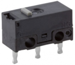 Subminiature snap-action switch, On-On, PCB connection, pin plunger, 1.4 N, 2 A/30 VDC, 3 A/125 VAC, IP40
