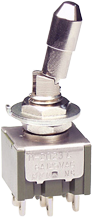 Toggle switch, metal, 2 pole, latching, On-Off-On, 6 A/125 VAC, 4 A/30 VDC, silver-plated, MN23LL4W01