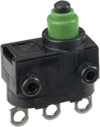 Subminiature snap-action switch, On-On, solder connection, pin plunger, 1.8 N, 4 A/12 VDC, IP67