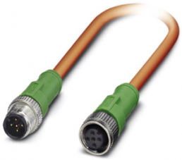Sensor actuator cable, M12-cable plug, straight to M12-cable socket, straight, 5 pole, 0.6 m, PUR, orange, 4 A, 1416101