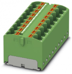 Distribution block, push-in connection, 0.2-6.0 mm², 18 pole, 32 A, 6 kV, green, 3273974