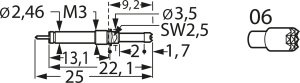 Switching test probe, waffle, Ø 2.65 mm, travel  4.2 mm, pitch 3 mm, L 25 mm, F88706B200G150
