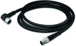 Sensor actuator cable, M8-cable socket, angled to M8-cable plug, straight, 3 pole, 2 m, PUR, black, 4 A, 756-5203/030-020