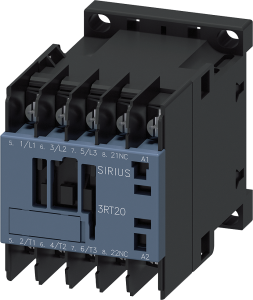 Power contactor, 3 pole, 9 A, 1 Form B (N/C), coil 110-120 VAC, Ring cable lug connection, 3RT2016-4AK62