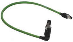System cable, RJ45 plug, straight to RJ45 plug, angled, Cat 5, PUR, 6 m, green