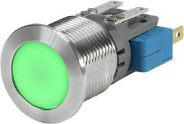 Pushbutton, 1 pole, clear, illuminated  (green), 0.1 A/30 VDC, mounting Ø 16 mm, IP67, 3-102-636