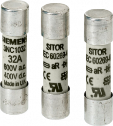 Semiconductor protective fuse 10 x 38 mm, 10 A, gR, 440 V (DC), 690 V (AC), 100 kA breaking capacity, 3NC1010-0MK