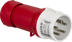 CEE plug, 5 pole, 16 A/380-415 V, red, 6 h, IP44, PKE16M435