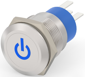 Pushbutton switch, 1 pole, silver, illuminated  (blue), 5 A/250 V, mounting Ø 19.2 mm, IP67, 3-2213766-9