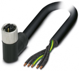 Sensor actuator cable, M12-cable socket, angled to open end, 5 pole, 1.5 m, PVC, black, 16 A, 1414774