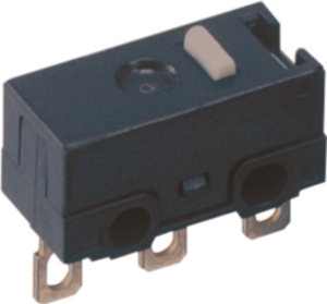 Ultraminiature snap-action switche, On-On, PCB connection, hinge lever, 0.25 N, 0.1 A/125 VAC, 30 VDC, IP40