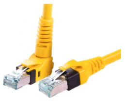 Patch cable, RJ45 plug, straight to RJ45 plug, angled, Cat 6A, S/FTP, PUR, 15 m, yellow
