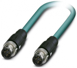 Network cable, M12-plug, straight to M12-plug, straight, Cat 5, SF/UTP, PUR, 1 m, blue