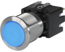 Pushbutton switch, 2 pole, clear, illuminated  (blue), 12 A/250 V, mounting Ø 19.1 mm, IP65, 1241.8553