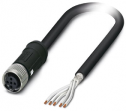 Sensor actuator cable, M12-cable socket, straight to open end, 5 pole, 2 m, PE-X, black, 4 A, 1407331
