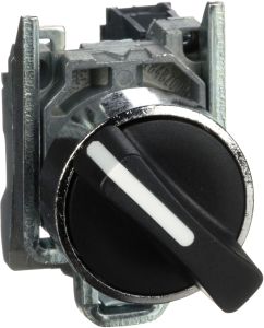 Selector switch, groping, waistband round, black, front ring silver, 2 x 90°, mounting Ø 22 mm, XB4BD41