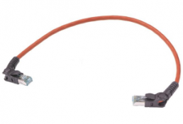 Patch cable, RJ45 plug, angled to RJ45 plug, angled, Cat 6A, S/FTP, LSZH, 10 m, red