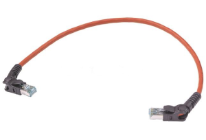 Patch cable, RJ45 plug, angled to RJ45 plug, angled, Cat 6A, S/FTP, LSZH, 3 m, red