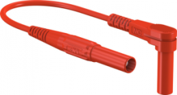 Measuring lead with (4 mm plug, spring-loaded, straight) to (4 mm plug, spring-loaded, angled), 1.5 m, red, PVC, 1.0 mm², CAT III