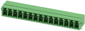 Pin header, 15 pole, pitch 3.5 mm, angled, green, 1731808