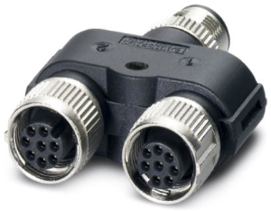 Adapter, M12 (5 pole, plug/8 pole, socket) to M12 (5 pole, socket), Y-shape, 1054338