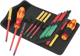 VDE screwdriver kit, PH1, PH2, PZ1, PZ2, S1, S2, T10, T15, T20, T25, 0.4 mm, 0.6 mm, 0.8 mm, 1 mm, 1.2 mm, 9 mm, Phillips/Pozidriv/slotted/hexagon/TORX, BL 157 mm, 05006611001