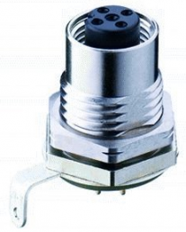 Socket, M12, 4 pole, PCB connection, screw locking, straight, 104091