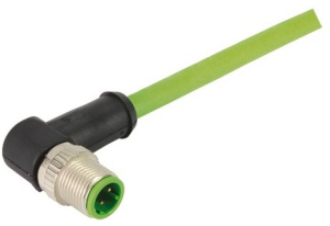 Sensor actuator cable, M12-cable plug, angled to M12-cable plug, angled, 4 pole, 1.5 m, PUR, green, 21349494477015