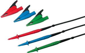 Measuring lead with (test probe, straight) to (crocodile clip), red/green/blue, CAT IV