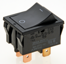 Rocker switch, black, 1 pole, On-Off, off switch, 16 A/250 VAC, IP40, unlit, printed